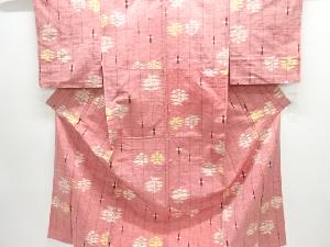 縞に花模様織り出し手織り紬単衣着物